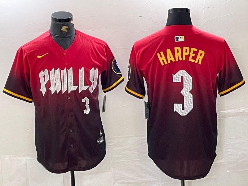 Men Philadelphia Phillies #3 Harper Red City Edition Nike 2024 MLB Jersey style 4